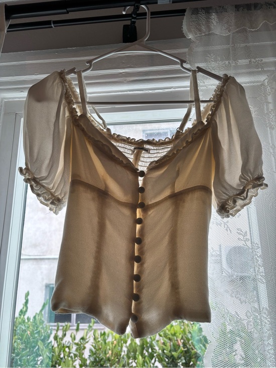 Reformation Tops - Reformation Sheer Puff Sleeve Button-Front Top in Cream